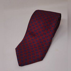 Dion Men's Neck Tie Floral Motif Red 100% Silk Handcrafted Canada Vintage HQ 59"